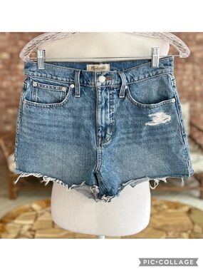 Madewell Relaxed Denim Shorts Fray Hem Cutoffs Distressed High Rise 25 Whiskered